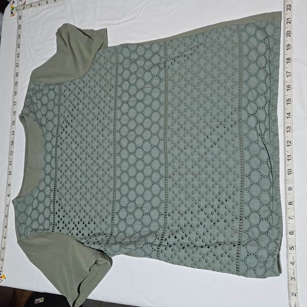 SizeL Talbots Olive Green Lace On Front. Short Sleeve